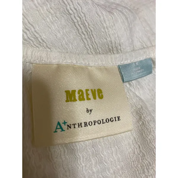Anthropologie Maeve White Short Puff Sleeve Scoop Neck Peplum Blouse Top Size XL - Image 3