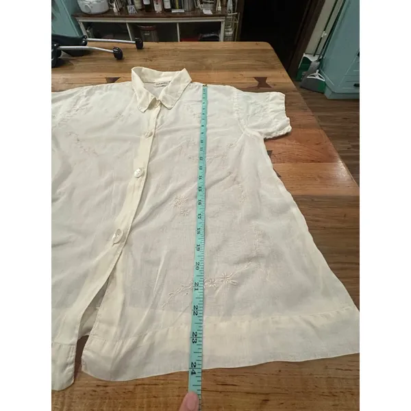 VTG Putumayo Cotton Embroidered Blouse Off White Boho Cottagecore Shirt Med Indi - Image 12