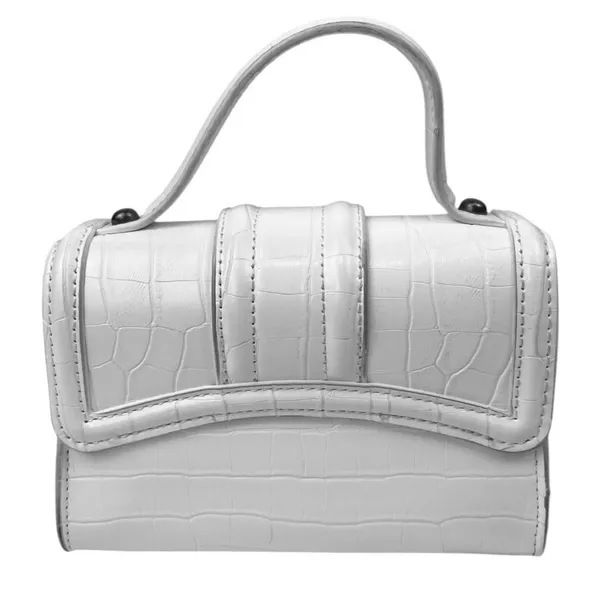 Zara Women's White leather Croc Embossed Chain Strap Satchel Crossbody Handbag - Image 3
