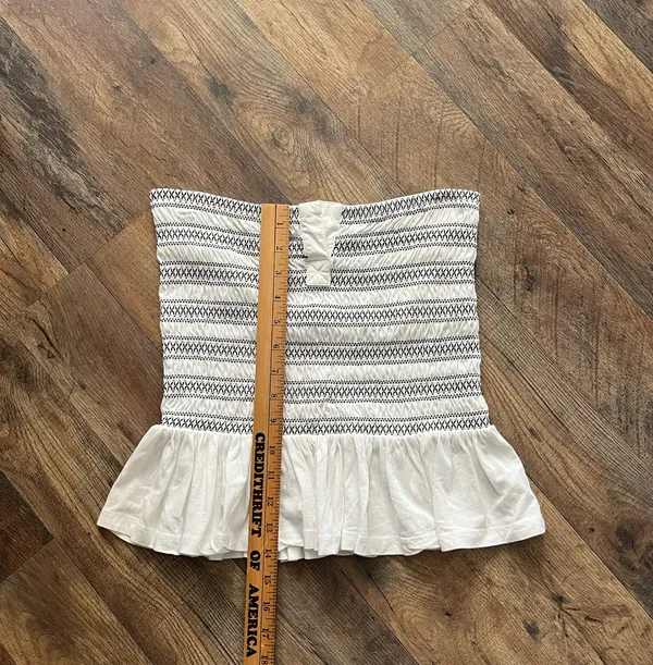 Maeve/ Anthropologie Smocked Split Tube Top white with ruffle hem black smocking - Image 7