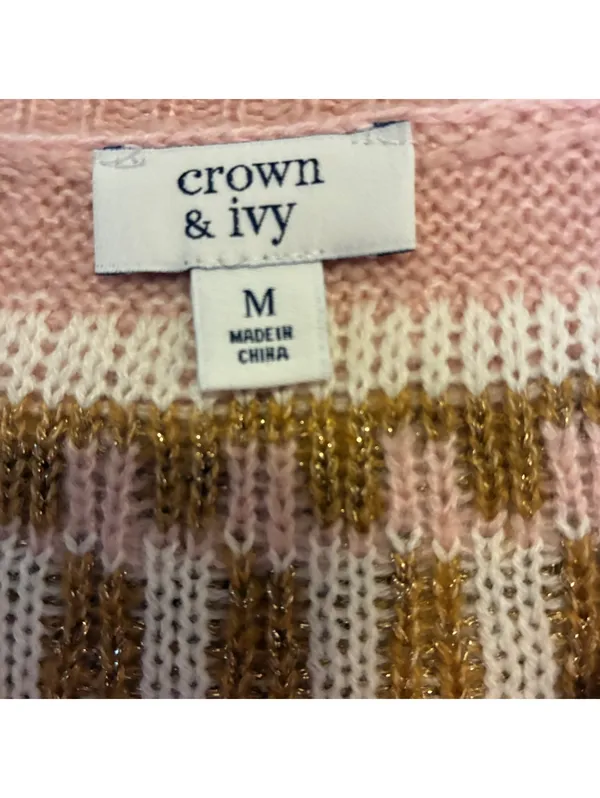 Crown Ivy Preppy Fair Isle Nordic Knit Pullover Soft Sweater Navy Pink Gold Sz M - Image 6