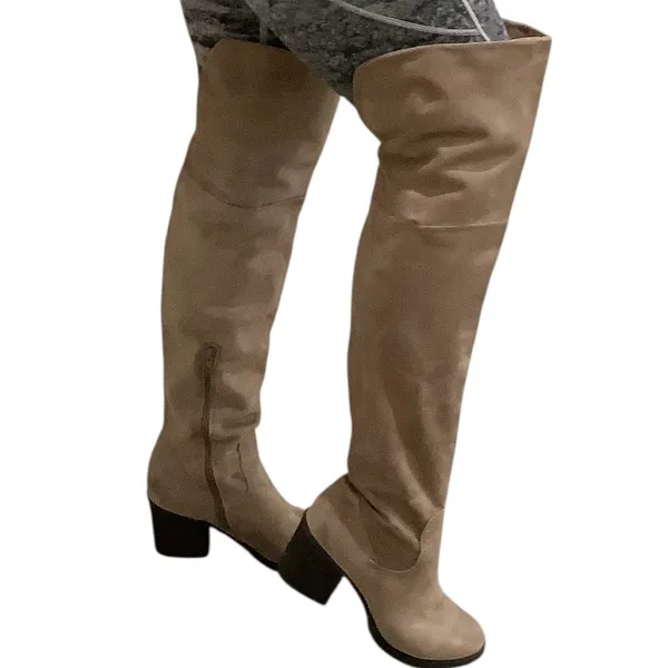 BAMBOO Over the Knee or Below the Knee Taupe Tan Faux Suede Boots. - Image 7