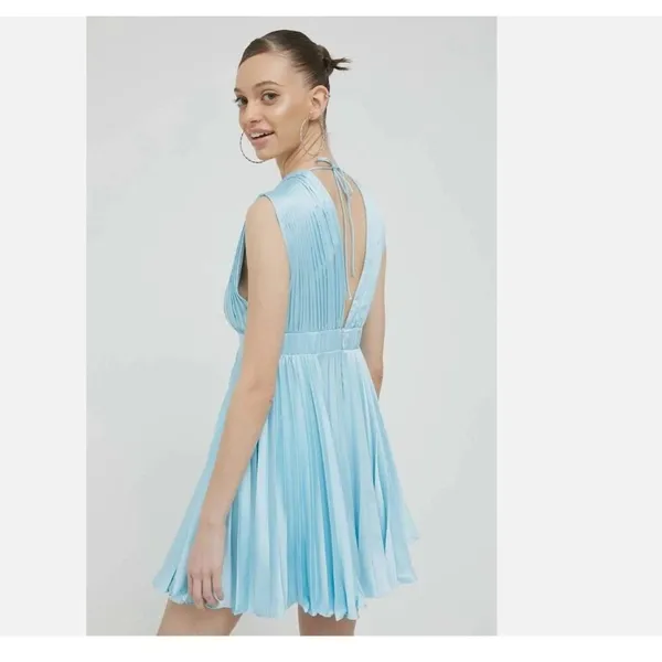 NWT Abercrombie & Fitch Plunge Pleated Satin Mini Dress Sky Blue LT - Image 3
