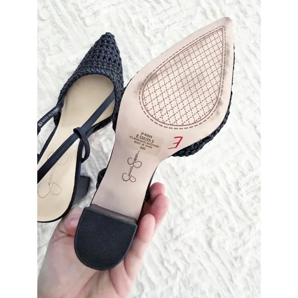 Jessica Simpson Nyara Black Woven Leather Slingback Pointed Heels Chic Classic - Image 6