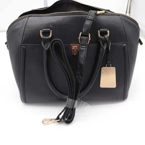 Target Black Faux Leather Satchel Crossbody Handbag Gold Hardware - Image 6