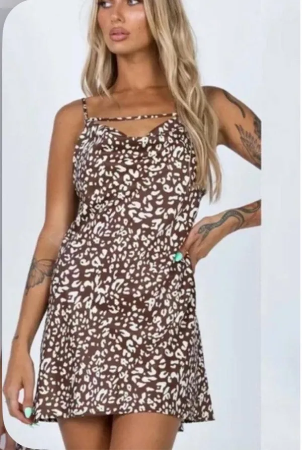 Princess Polly Brown And Cream Speckled Print Wedding Guest Dress - Image 3
