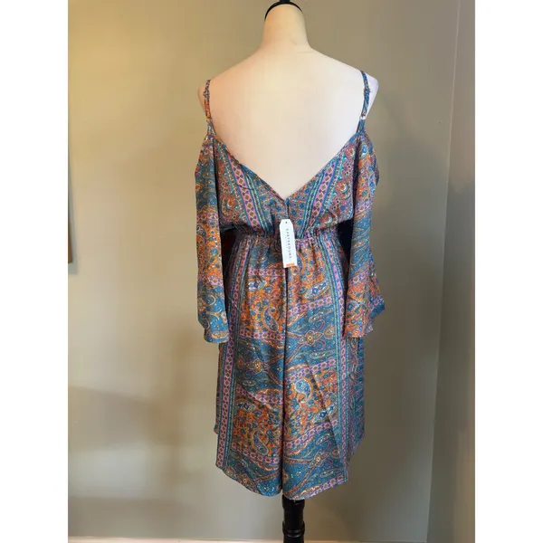 Earthbound Trading Paisley romper Blue Orange Pink Large boho floral whimsigoth - Image 10