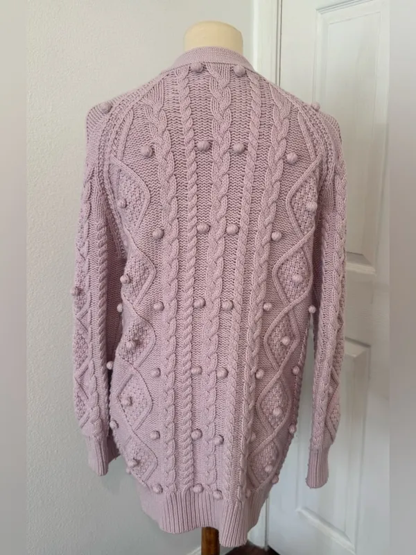 Aritzia Wilfred Alps Cardigan Soft Merino Wool Cable Knit Pom Poms Purple Small - Image 2