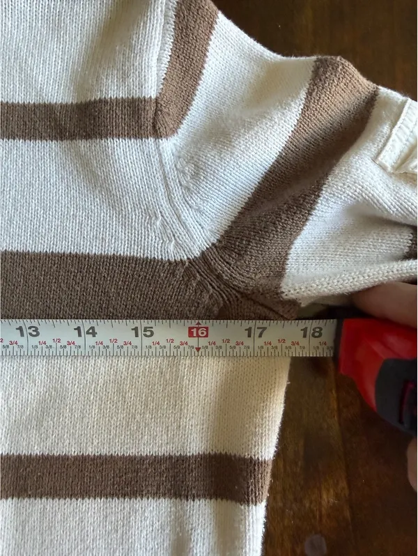 Liz & Co. Brown and White Striped Cotton Half-Zip Sweater, Size M - Image 8