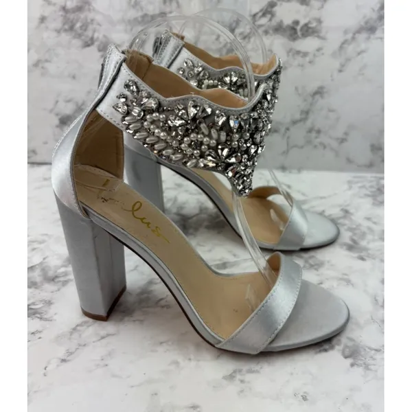 *Lulus Dannah Embellished Silver Ankle Strap Wedding Bride Prom Party - Image 6