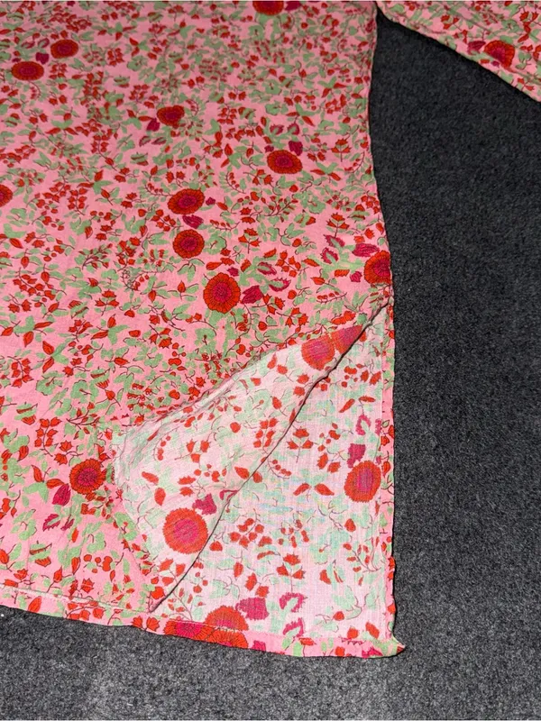 Roller Rabbit Rhody Kurta Tunic Womens Small Floral Pink Green Dress Top V Neck - Image 6