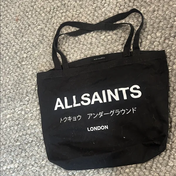 AllSaints London Black Canvas Tote Bag - Image 2