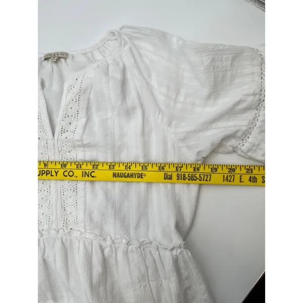 KATE & SAM Tiered Mini Dress Women‎ Size S White Eyelet Ruffle Lace Boho Summer - Image 6