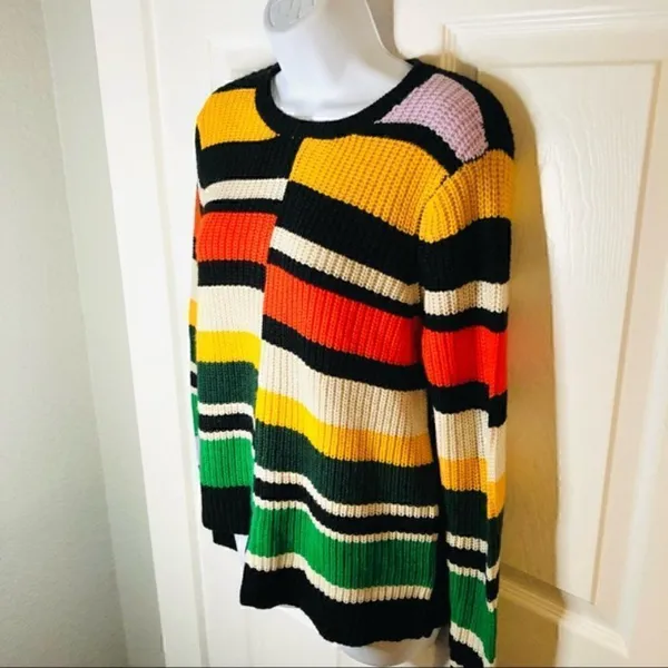 Nine West Color Block Sweater Asymmetrical Hem Retro Black XS - Image 9