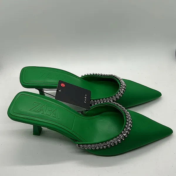 Zara NWT Emerald Green Rhinestones Heels Sandals Shoes **Size 36/US 6**💚💚 - Image 3