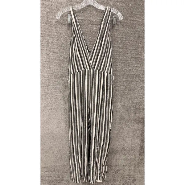 Amanda Uprichard Jumpsuit Women Large Grey Stripe V-Neck Wide‎ Leg Sleeveless - Image 3