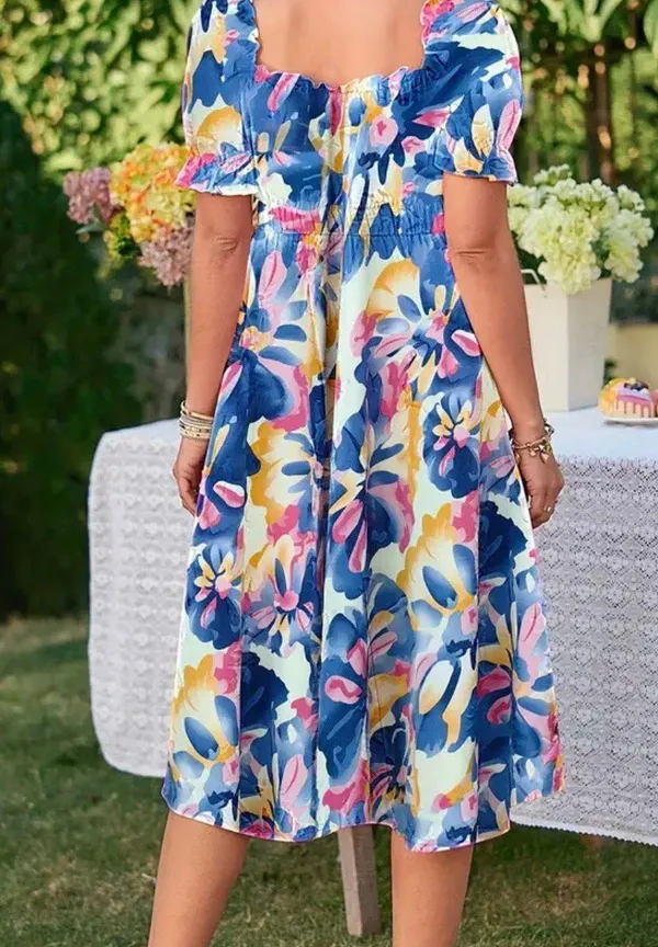 Blue Color Floral Print Dress - Image 3