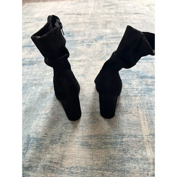 Qupid Black Sparkle Fabric Peep Toe Side Zip Block Heel Boots Size 6 - Image 6