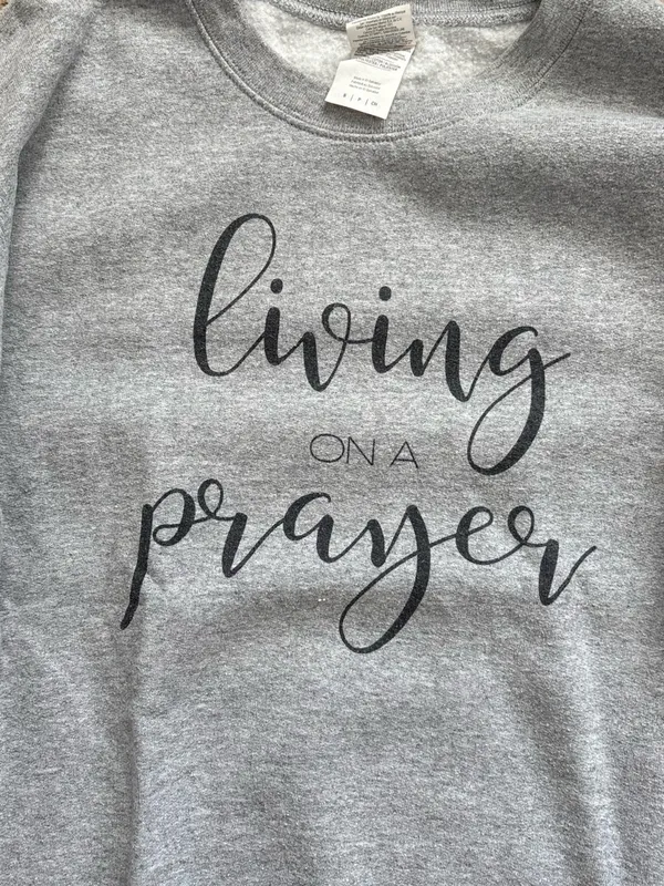 Gildan Living On A Prayer Heavy Blend Grey Crewneck Sweatshirt - Image 2