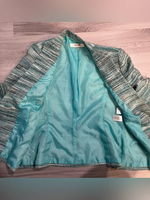 Jones studioTeal‎ and Cream Textured Bouclé Blazer Blue Size 8 - Image 3