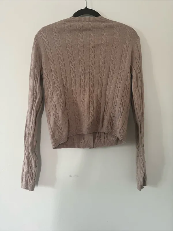 Uniqlo Brown Cable Knit Button Up Cardigan Small Cotton Quiet Luxury Preppy - Image 6