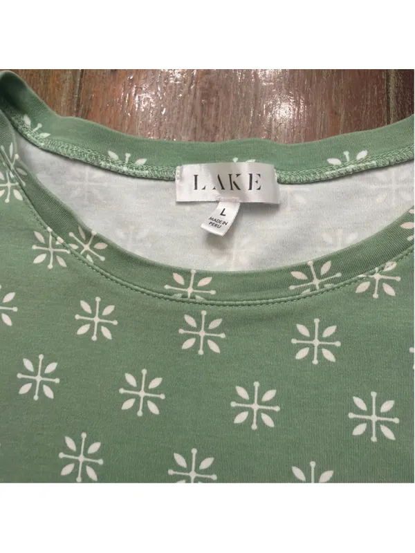 LAKE Pajamas Green White Geometric Leaf Short Sleeve Loungewear Pima Cotton L - Image 5