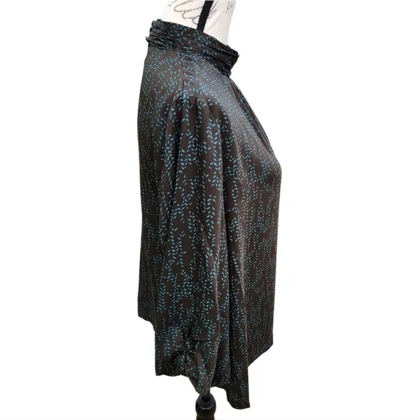 Prologue -605 mock neck 3/4‎ balloon sleeves blouse black and teal Large - Image 2