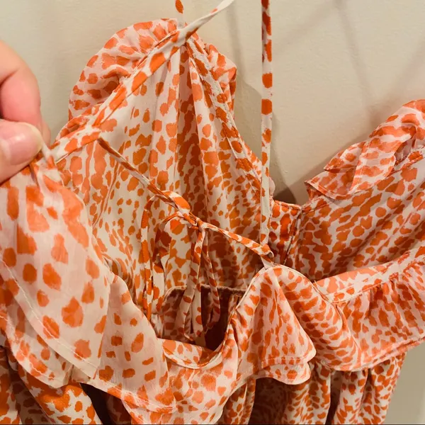 Orange Patterned Mini Sun Dress, size Large - Image 5