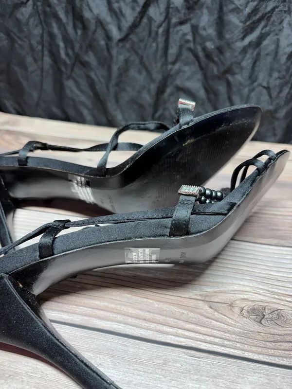 NINE WEST Black Satin & Stones Dressy Slingback Heels Size 7.5 M - Image 6