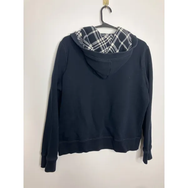 Lauren Ralph Lauren Hoodie Women L Navy Blue Excellent Button Front Plaid Hood - Image 4