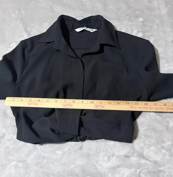 ZARA Black Cropped Tie-Front Jacket XS Long Sleeve Short Womens Casual Solid - Image 11