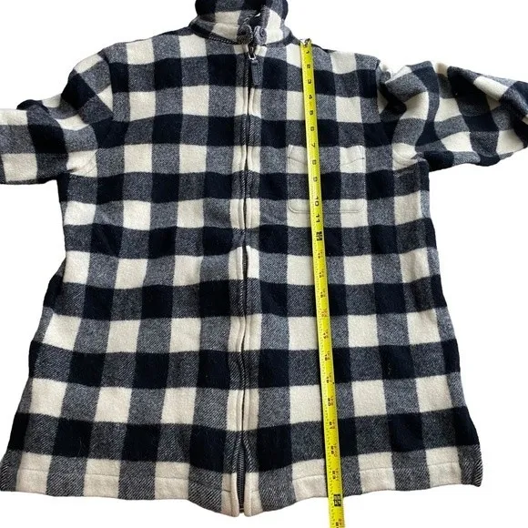 Ralph Lauren Womens L Buffalo‎ Plaid Shacket Black and Ivory Full Zip 100% Wool - Image 7