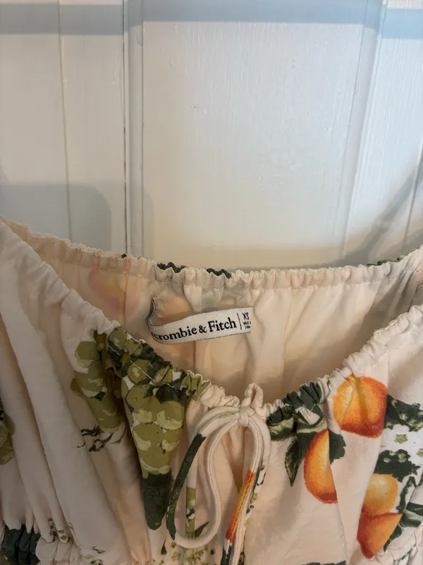 Abercrombie Maxi Dress Cream with Fruit Pattern - Image 3
