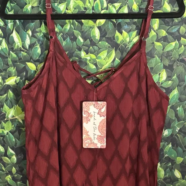BAND OF THE FREE Lila Burgundy Autumn Slit Midi Dress Sleeveless Boho Medium - Image 5