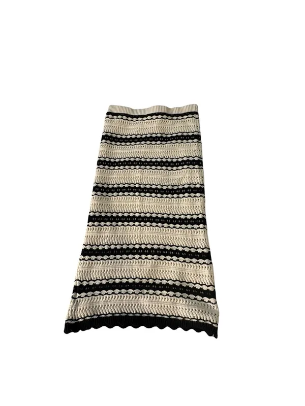 Freshman 1996 Crochet 2 Piece Maxi Skirt Set L Black Ivory Boho Coachella - Image 4