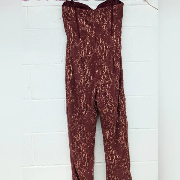 Rtr sz0 Katie May Venus Jumpsuit red wine lace gold shimmer metallic skinny 1 PC - Image 6