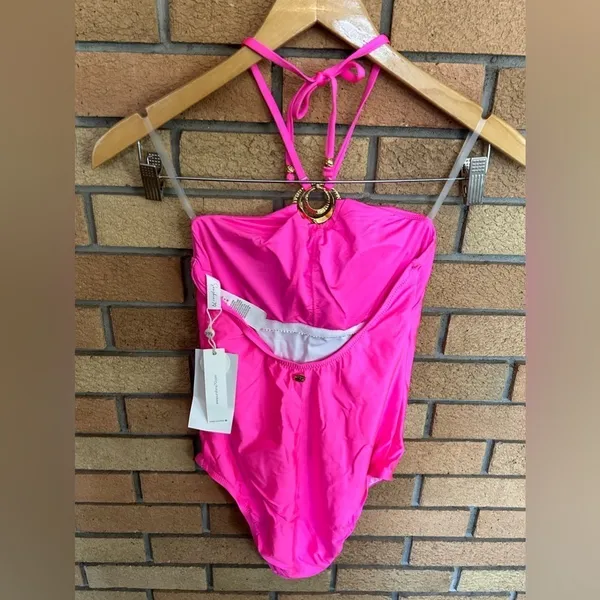 SUNSHINE 79 Sunshine Solids High Neck One Piece Gold Hardware Electric Pink Sz 4 - Image 5