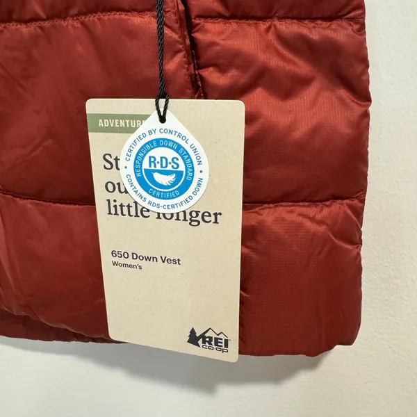 REI Womens Down Puffer Vest 650 2.0 Orange Cabin Wood Size Small Water Repellent - Image 3