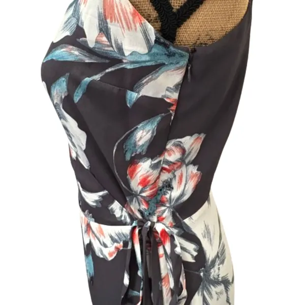 1.STATE Floral Faux Wrap Maxi Dress Gray White Coral‎ Summer Resort Wear Size 6 - Image 4
