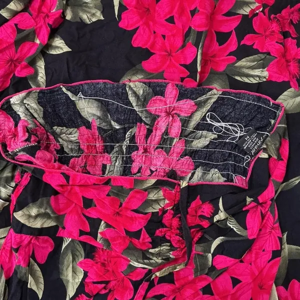 Ravant Hawaii Tropical Floral Halter Dress Women M Black Pink Hibiscus Midi Boho - Image 5