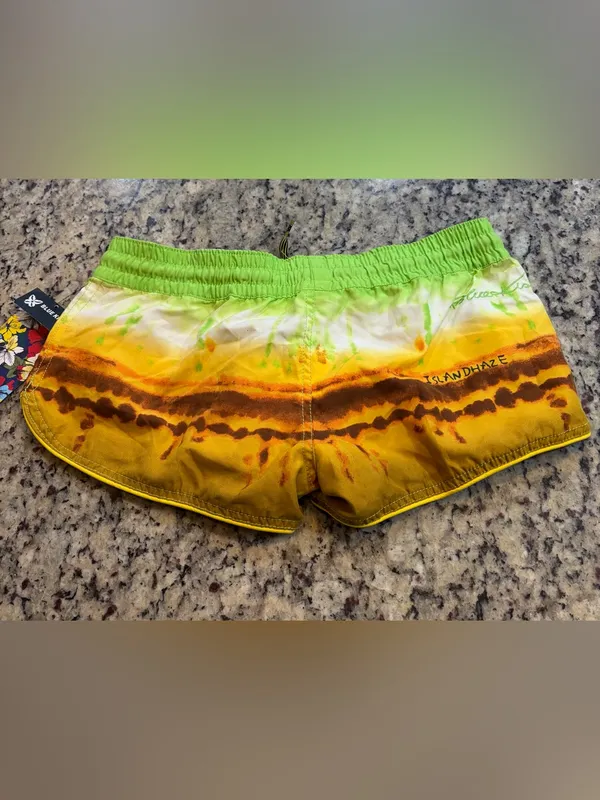 Women's Tie-Dye Board Swim Shorts - Green, Yellow & Brown - Image 6