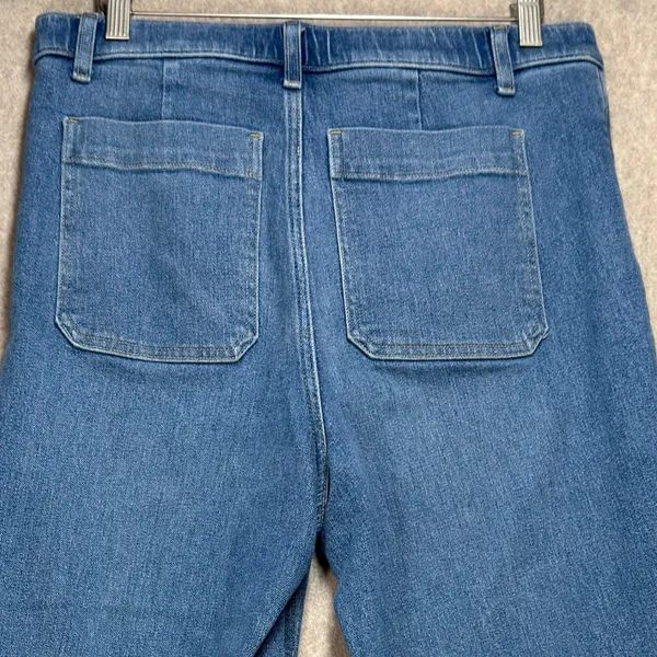Spanx Womens Large Quiet Luxury Blue Boho Retro Wide Leg Denim Jeans Casual Chic - Image 8
