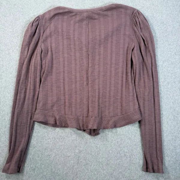 Pilcro Anthropologie Mauve Puff Sleeve Cardigan Women's Large Ribbed Stretch - Image 11