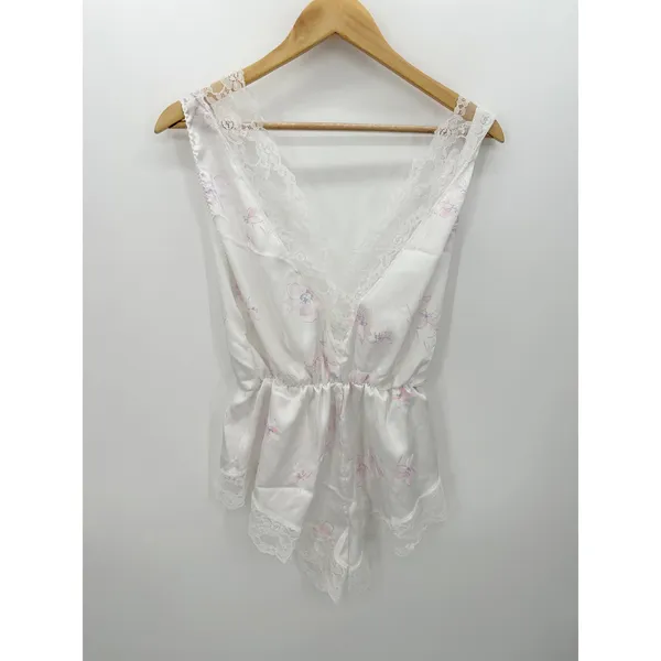 Vintage Jennifer Dale White Floral Lace Satin Sleep Romper Womens Large Lingerie - Image 2