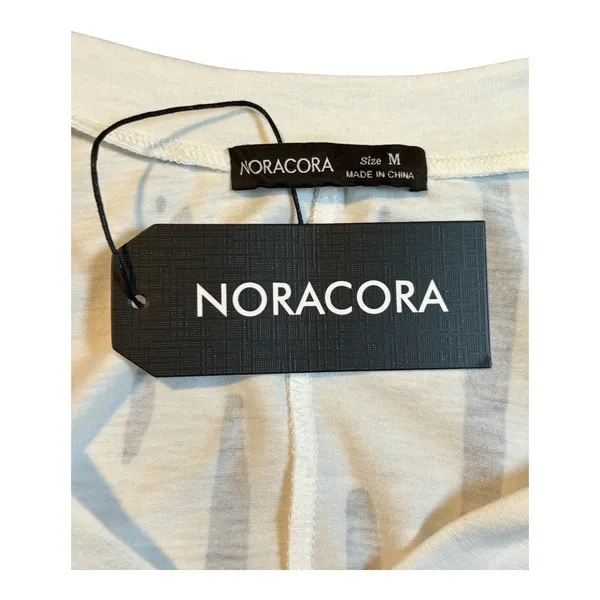 Noracora Abstract Stripe Maxi Dress Medium V-Neck Side Slit Black White‎ NWT - Image 7