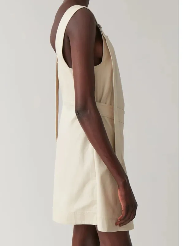 COS Asymmetrical Cream Strap Wrap Pinafore Cotton Dress - Image 3