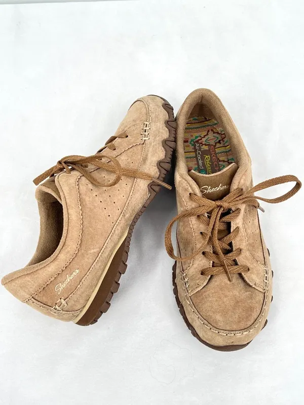 Skechers Relaxed Fit Suede Leather Oxford Sneakers Tan DSCH 44703 Women Size 6 - Image 11