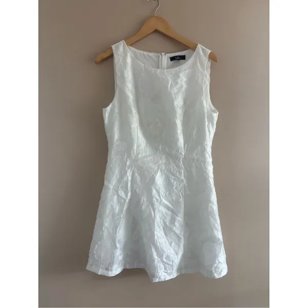 Lulus Exquisite Moments White Floral Jacquard Sleeveless Mini Dress Size Large - Image 4