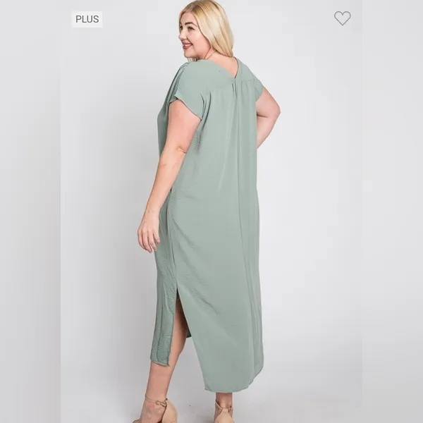 Sage Green Flowy Boxy Cut Sleeveless Maxi Dress with Pockets Jade by Jane NEW - Image 4