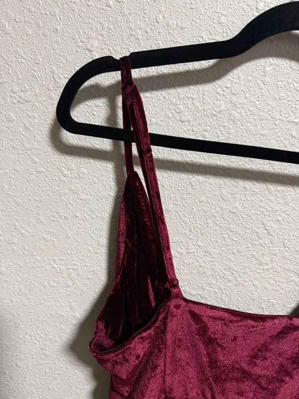 Showpo Burgundy Velvet Dress Surplice Draped Bodycon‎ Size 10 - Image 6